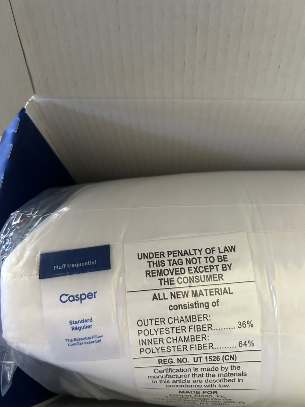 Casper Standard Pillow in White - Soft Support Better Sleep $67.50 on Amazon